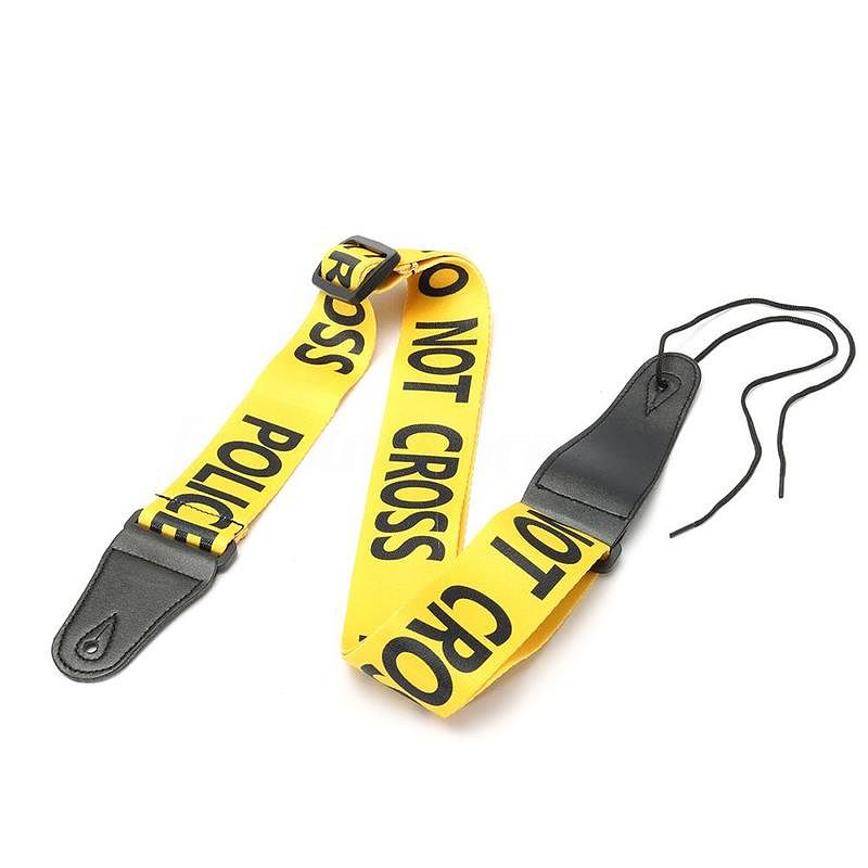 Sangle guitare classique/électrique jaune polyester avec extrémités en cuir